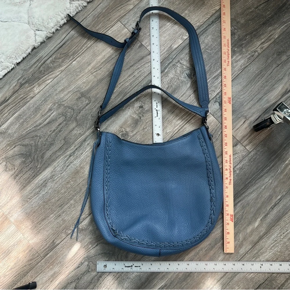 REBECCA MINKOFF Pebbled Leather Hobo Bag Blue Braided Shoulder Purse